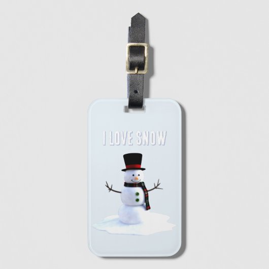 Snowman with hat and scarf. I Love Snow Bagagelabel (Voorkant (verticaal))