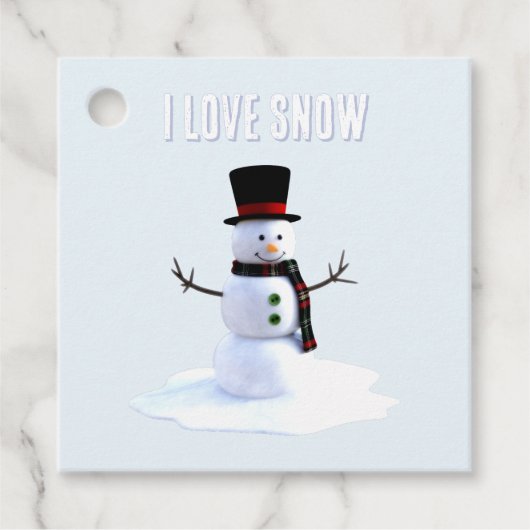 Snowman with hat and scarf. I Love Snow Bedankjes Labels (Voorkant)