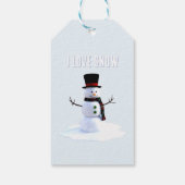 Snowman with hat and scarf. I Love Snow Cadeaulabel (Achterkant)