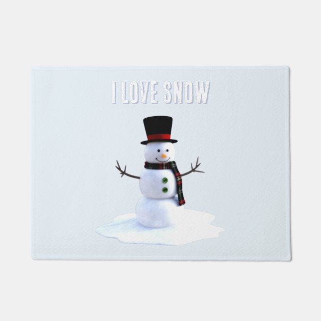 Snowman with hat and scarf. I Love Snow Deurmat (Voorkant)