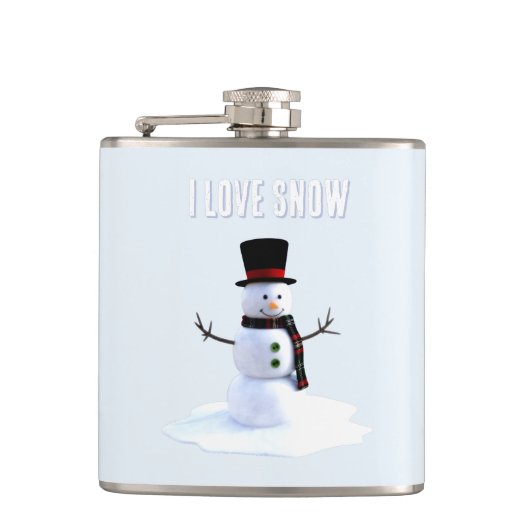 Snowman with hat and scarf. I Love Snow Heupfles (Voorkant)