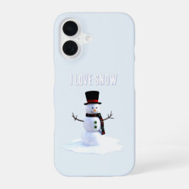 Snowman with hat and scarf. I Love Snow iPhone 16 Hoesje