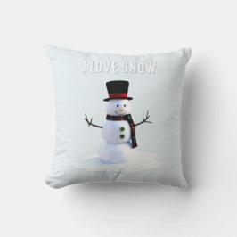 Snowman with hat and scarf. I Love Snow Kussen