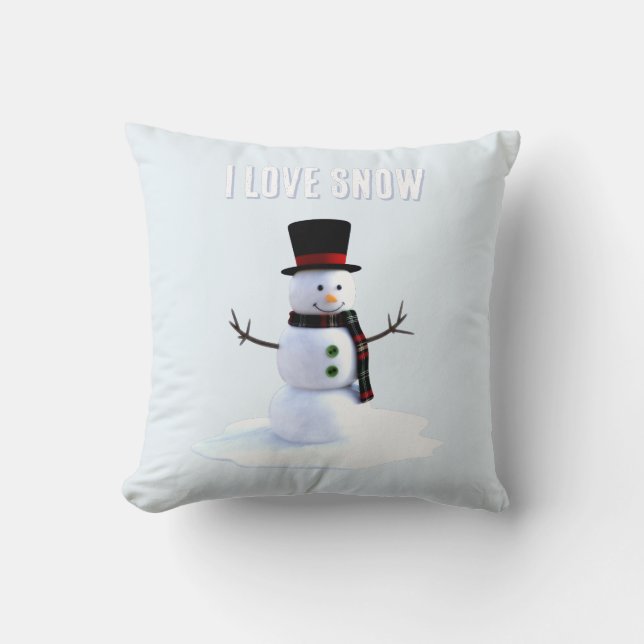 Snowman with hat and scarf. I Love Snow Kussen (Voorkant)