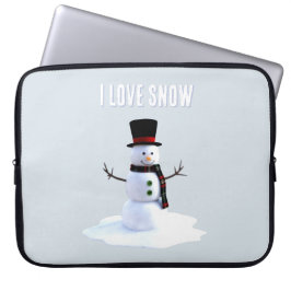 Snowman with hat and scarf. I Love Snow Laptop Sleeve