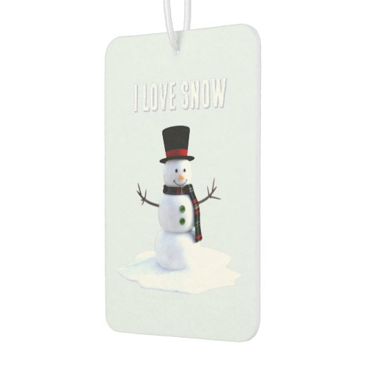 Snowman with hat and scarf. I Love Snow Luchtverfrisser (Links)
