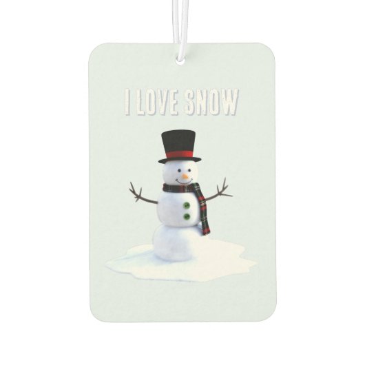 Snowman with hat and scarf. I Love Snow Luchtverfrisser (Achterkant)