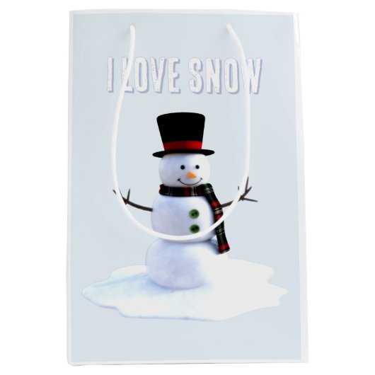 Snowman with hat and scarf. I Love Snow Medium Cadeauzakje (Voorkant)
