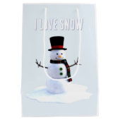 Snowman with hat and scarf. I Love Snow Medium Cadeauzakje (Achterkant)