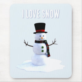 Snowman with hat and scarf. I Love Snow Muismat
