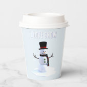 Snowman with hat and scarf. I Love Snow Papieren Bekers (Achterkant)