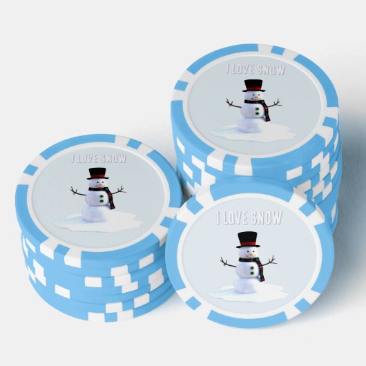 Snowman with hat and scarf. I Love Snow Poker Chips (Opstapeling)