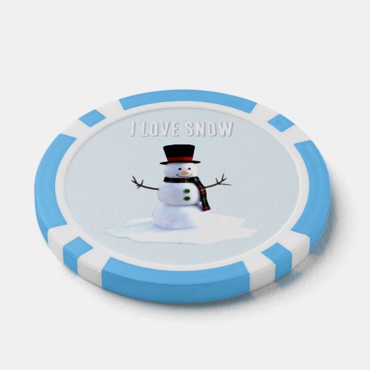 Snowman with hat and scarf. I Love Snow Poker Chips (Enkel)