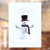 Snowman with hat and scarf. I Love Snow Raamsticker (Vel 2)
