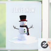 Snowman with hat and scarf. I Love Snow Raamsticker (Huis)