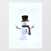 Snowman with hat and scarf. I Love Snow Raamsticker (Vel)