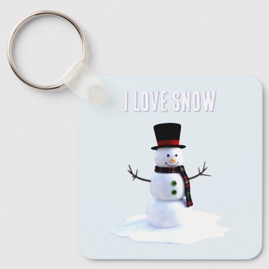 Snowman with hat and scarf. I Love Snow Sleutelhanger (Voorkant)