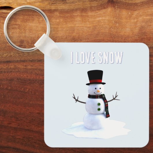 Snowman with hat and scarf. I Love Snow Sleutelhanger (Voorkant)