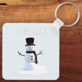 Snowman with hat and scarf. I Love Snow Sleutelhanger (Achterkant)