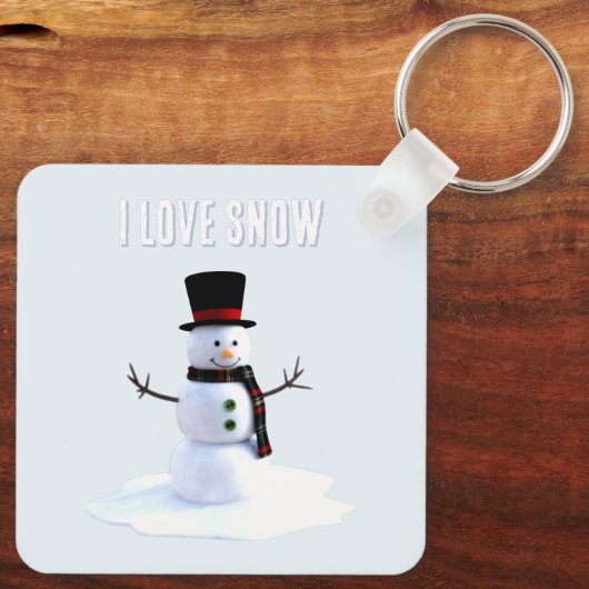 Snowman with hat and scarf. I Love Snow Sleutelhanger (Achterkant)