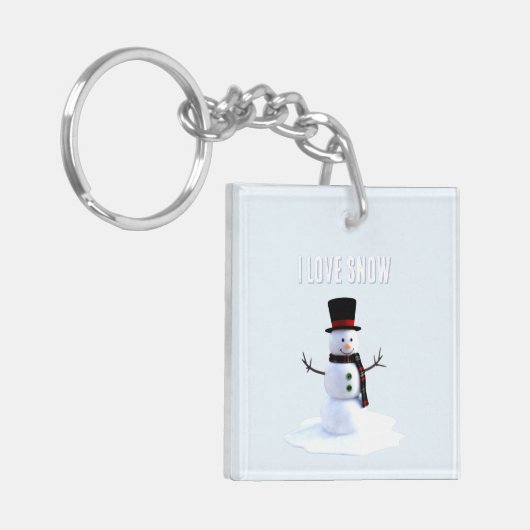 Snowman with hat and scarf. I Love Snow Sleutelhanger (Voorkant Links)