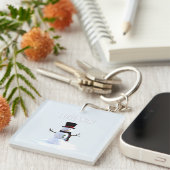 Snowman with hat and scarf. I Love Snow Sleutelhanger (Voorkant Rechts)