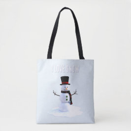 Snowman with hat and scarf. I Love Snow Tote Bag