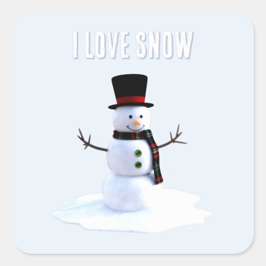 Snowman with hat and scarf. I Love Snow Vierkante Sticker (Voorkant)