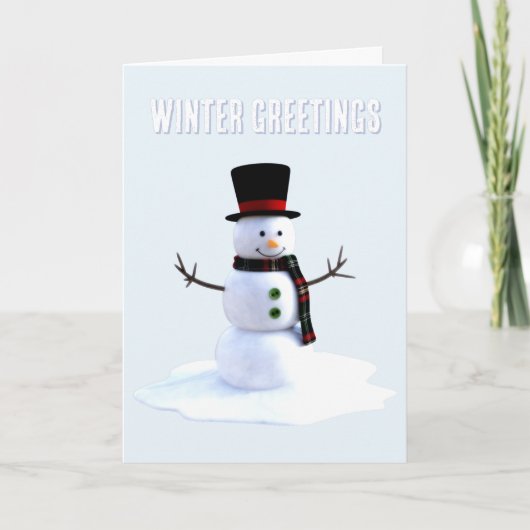 Snowman with hat and scarf. Winter Greetings Kaart (Voorkant)