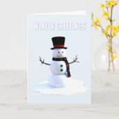 Snowman with hat and scarf. Winter Greetings Kaart (Gele Bloem)