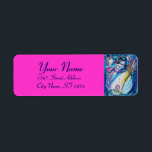 SNOWMAN WITH OWL Blue Pink Fuchsia Christmas Etiket<br><div class="desc">Whimsical,  kleurful en cool Winter night illustratie,  waterverf schilderij in levendig blauw wit,  roze,  kleuren.</div>