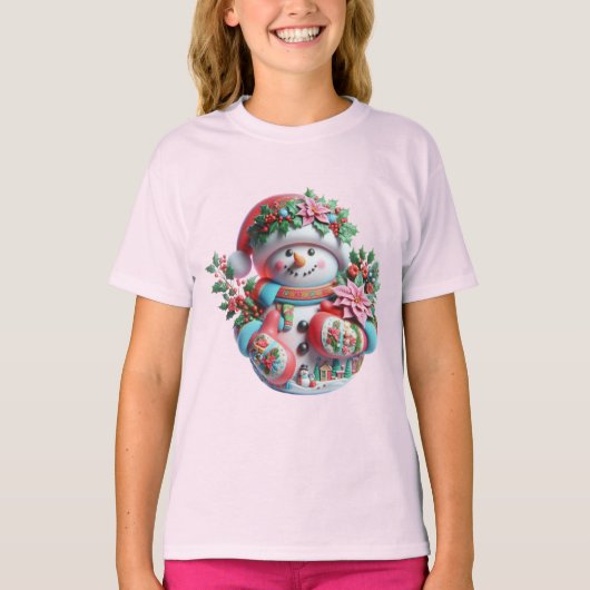 Snowman with Poinsettias, Christmas, Author Natas T-shirt (Voorkant)