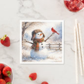 Snowman With Red Cardinal Bird Servet (Insitu)