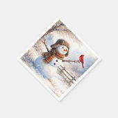 Snowman With Red Cardinal Bird Servet (Hoek)