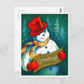 Snowman with red cilinder hat, foliday greetings briefkaart (Voorkant / Achterkant)