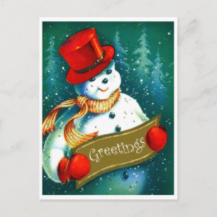 Snowman with red cilinder hat, foliday greetings briefkaart