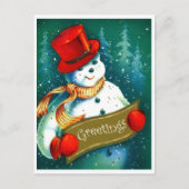 Snowman with red cilinder hat, foliday greetings briefkaart (Voorkant)