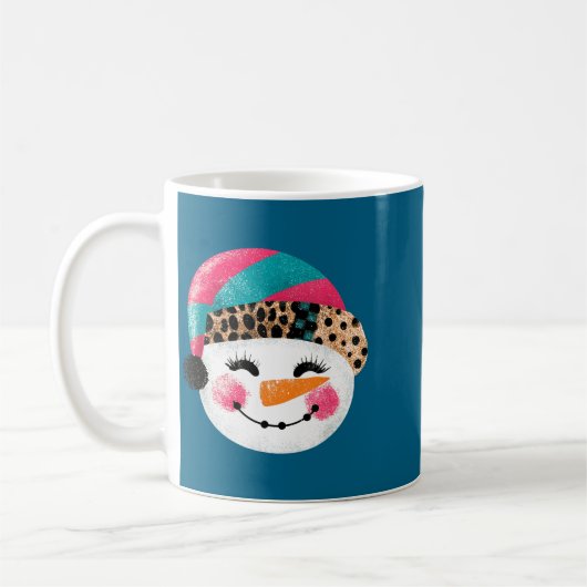 Snowman With Santa Hat And Leopard Pattern  Koffiemok (Links)