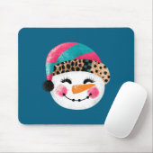 Snowman With Santa Hat And Leopard Pattern Muismat (Met muis)