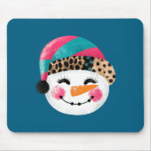 Snowman With Santa Hat And Leopard Pattern  Muismat (Voorkant)