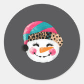 Snowman With Santa Hat And Leopard Pattern Ronde Sticker (Voorkant)