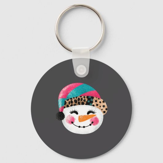 Snowman With Santa Hat And Leopard Pattern  Sleutelhanger (Voorkant)