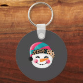 Snowman With Santa Hat And Leopard Pattern  Sleutelhanger (Voorkant)