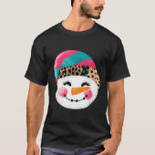 Snowman With Santa Hat And Leopard Pattern  T-shirt (Voorkant)