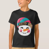 Snowman With Santa Hat And Leopard Pattern  T-shirt (Voorkant)