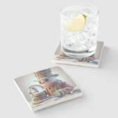 Snowman with Snow Globe, Christmas, Author Natasha Stenen Onderzetter (Zijkant)