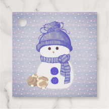 Snowman with Two Sleeping Bunnies with Snowflakes