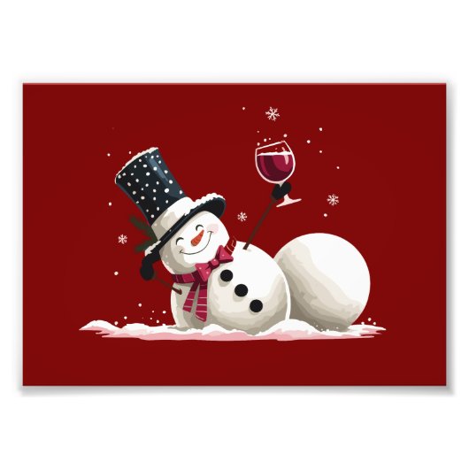 Snowman With Wine Christmas Gift Xmas Holiday  Foto Afdruk (Voorkant)