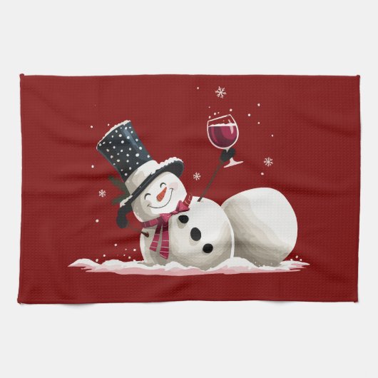 Snowman With Wine Christmas Gift Xmas Holiday  Theedoek (Horizontaal)