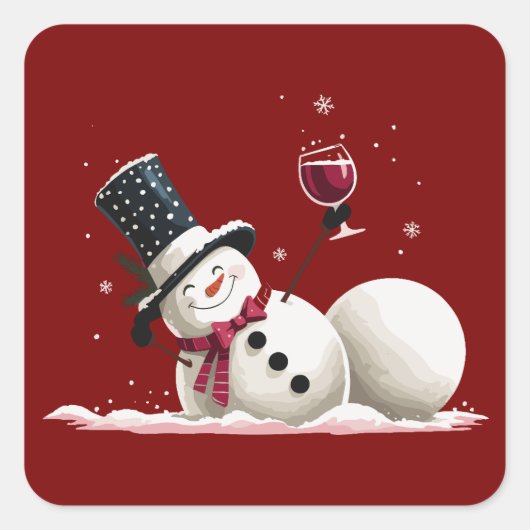 Snowman With Wine Christmas Gift Xmas Holiday  Vierkante Sticker (Voorkant)